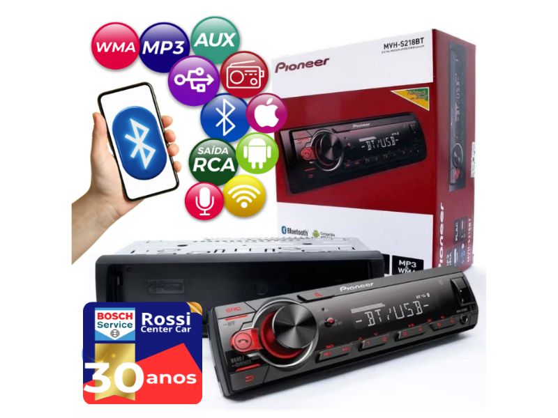 Som Automotivo Pioneer MVH S218BT com USB Bluetooth MP3 WMA rádio AM/FM